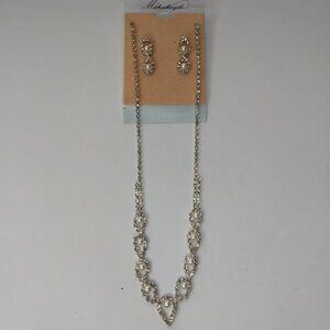 Michaelangelo Rhinestone Pearl Necklace Earrings Set Glam Costume Party Wedding